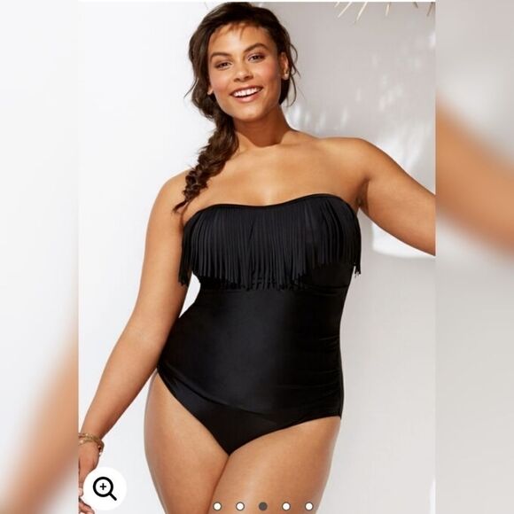Swimsuits For All Black Fringe Bandeau One Piece Swimsuit Plus Size Woman's 14 - Picture 9 of 10